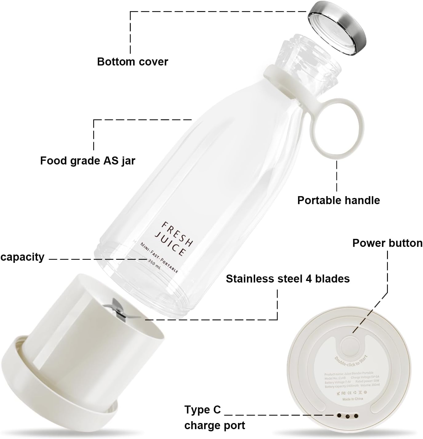 USB Rechargeable Portable Blender – Mini Juicer
