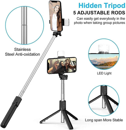 Bluetooth Selfie Stick Tripod – Extendable, 3-in-1 Design